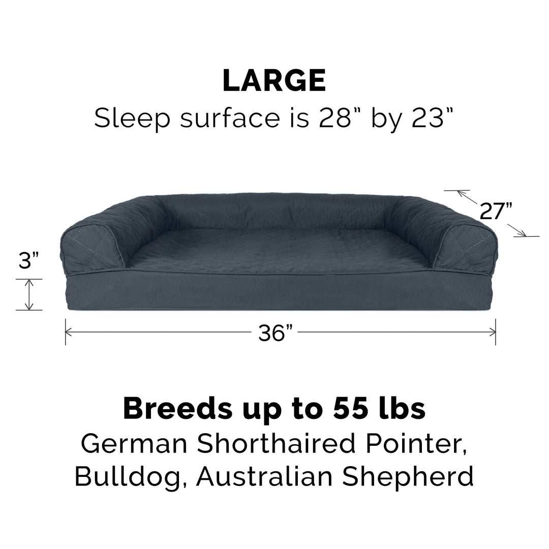FurHaven Classic Sofa Orthopedic Dog Bed for Large Dogs, with Orthopedic Egg Crate with a Solid Orthopedic Foam Base for Joint Support, Removable Washable Cover, Large, Quilted Sofa, Iron Gray