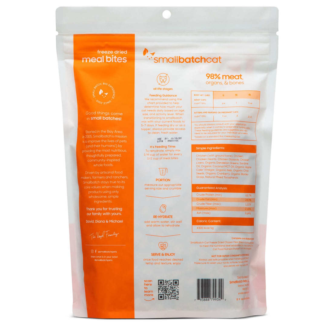 smallbatch Freeze Dried Raw Cat Food, High Protein Chicken Recipe, 10 oz