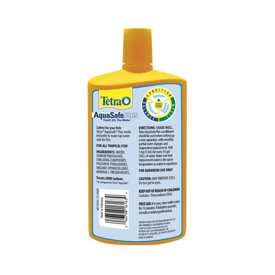 Tetra AquaSafe Plus Water Conditioner &amp; Dechlorinator For Aquarium, 33.8 oz