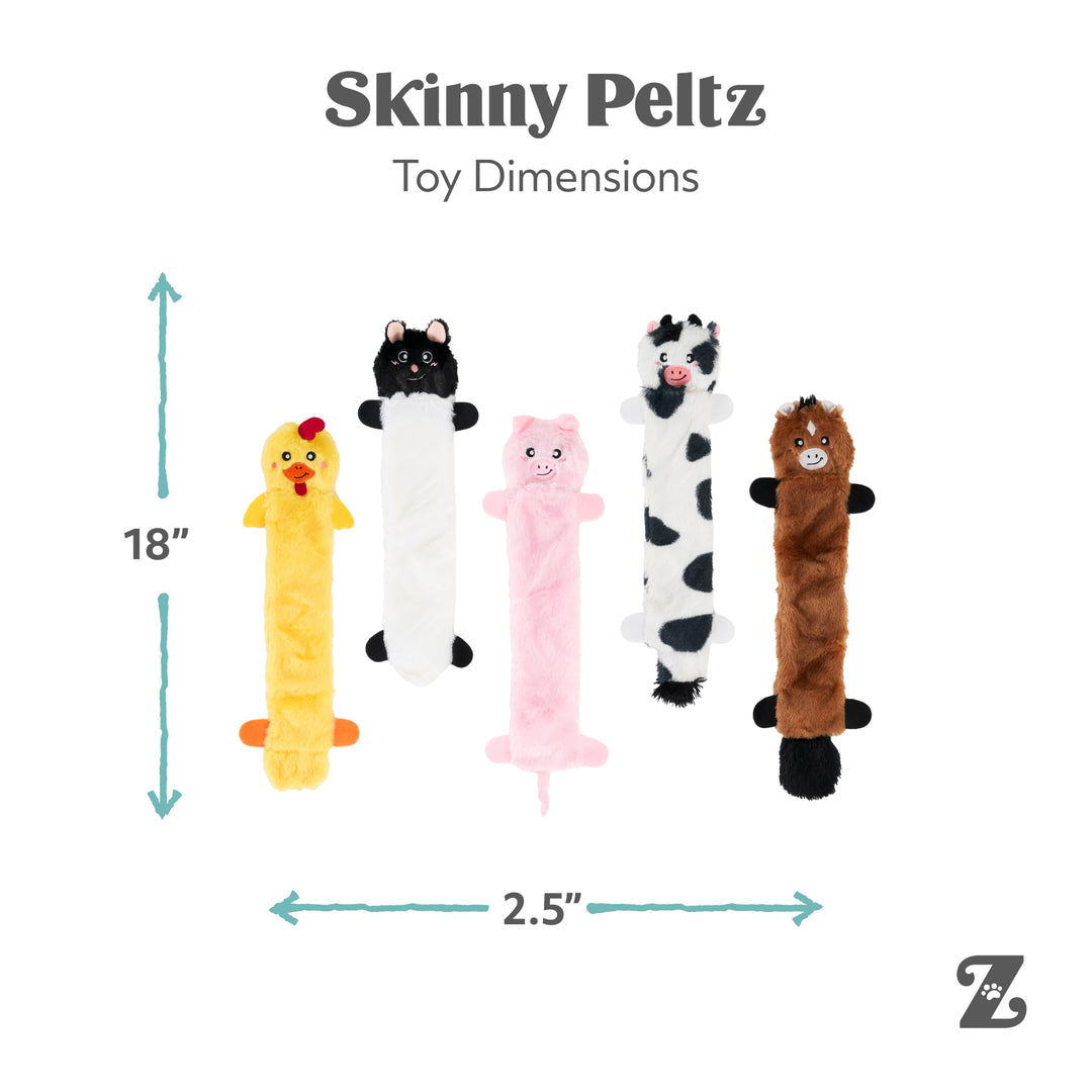 ZippyPaws Skinny Peltz - No Stuffing Dog Toys, 5-Pack, Farm Animal Variety