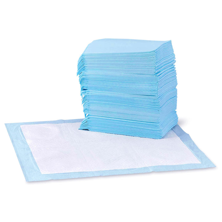 Amazon Basics Leak-Proof Dog and Puppy Potty Training Pee Pads with Quick-Dry 5-Layer Super Absorbent Design, Regular Size 22 x 22 inch, Blue &amp; White, 100 Count