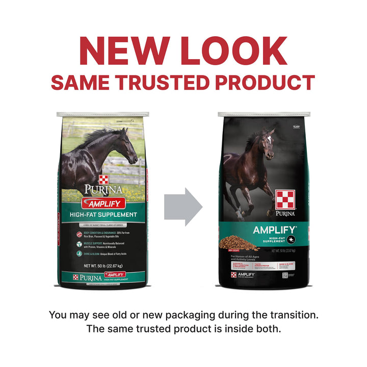 Purina, Amplify Equine, High-Fat Horse Supplement for Maintenance, Breeding, &amp; Performance Horses, 50 lbs