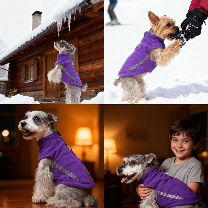 EXPAWLORER Dog Fleece Vest Jacket Sweater for Small Medium Large Dogs, Cold Weather Winter Coat Hoodie with Leash D-Ring and Zipper, Reflective Warm Sleeveless Puppy Clothes for S M L Boys Girls Cats