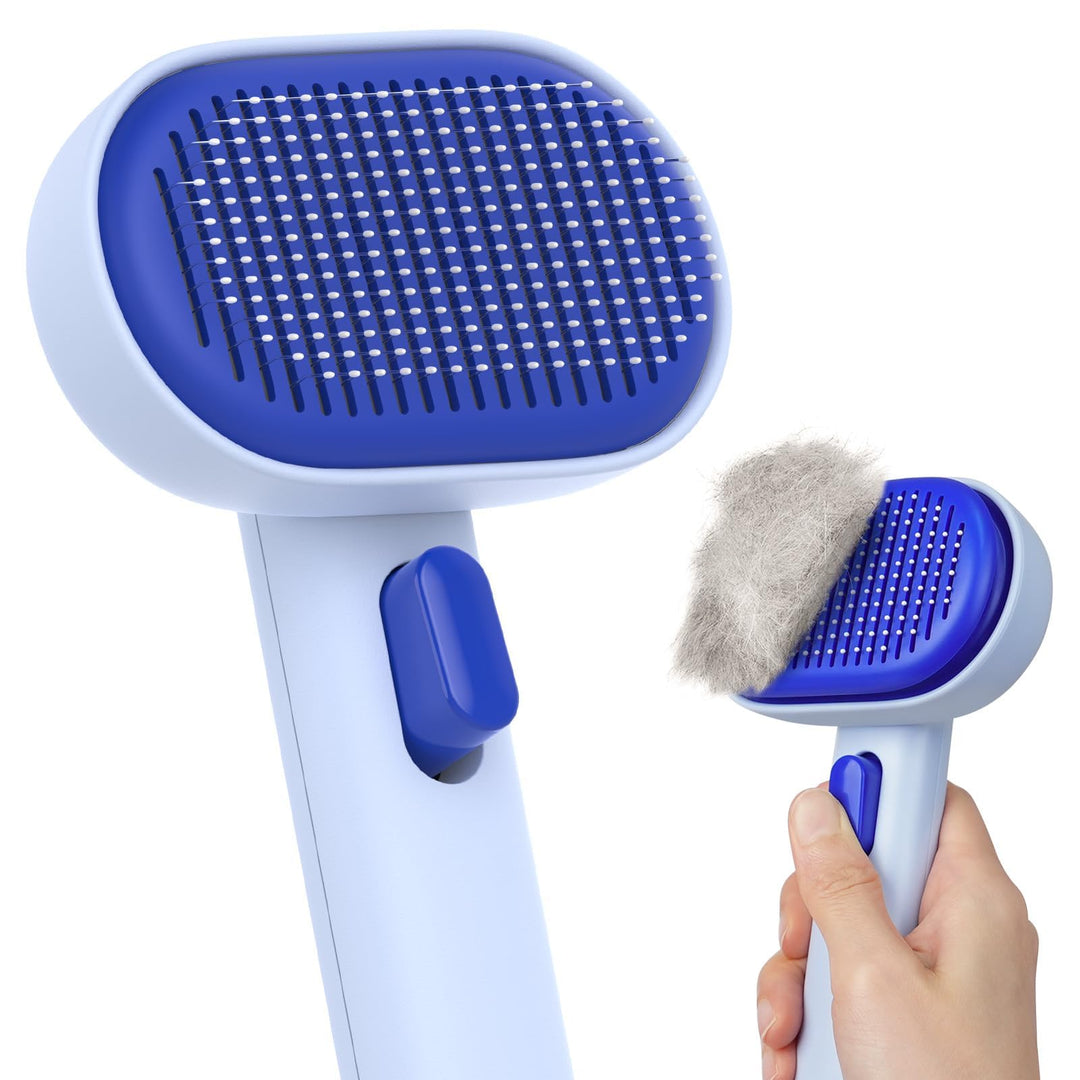 aumuca Skin Friendly Self-Cleaning Slicker Brush for Dogs &amp; Cats, Gentle Pet Grooming Tool for Shedding &amp; Deshedding, Efficient Hair Remover for Long &amp; Short Haired Pets