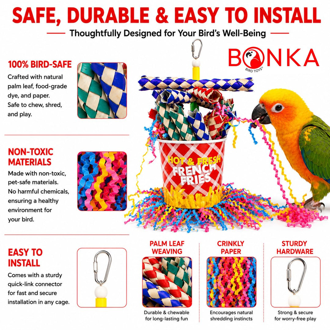 Bonka Bird Toys 2306 French Fries Small Medium Bird Toy Foraging Bamboo Trap Cup Paper Shred Cockatiels Parakeets Conures and Other Similar Sized Birds