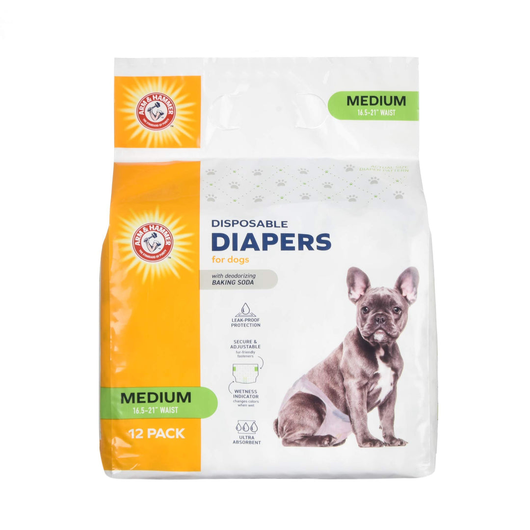 Arm &amp; Hammer Disposable Female Dog Diapers, Medium, 12 Count