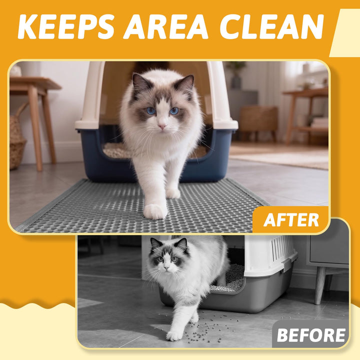 Pieviev Cat Litter Mat, Double-Layer Waterproof Litter Trap, 24" x 15" Gray