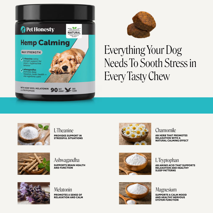 Pet Honesty Vet Recommended Dog Calming Chews with Ashwagandha, 90 Count