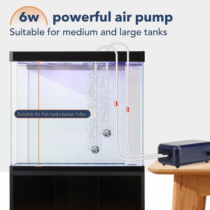 hygger Aquarium Air Pump, Adjustable Oxygen Pump, Silent Powerful Aerator Pump 2W/3W/4.5W/6W/ 2 Air Outlets Ultra for Up to 100 Gallon Tank (6W) with Accessories