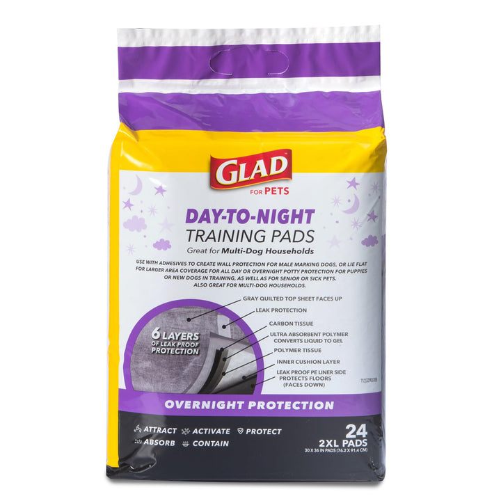 Glad for Pets Giant Activated Carbon Training Pads, 30 x 36 In, 24 Ct, 6-Pk