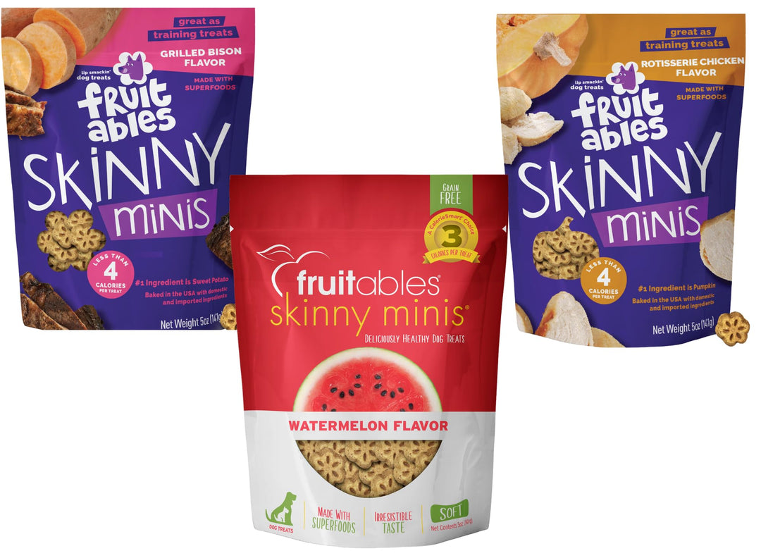 Fruitables Skinny Minis Dog Treats Variety Bison, Watermelon, Chicken 5oz