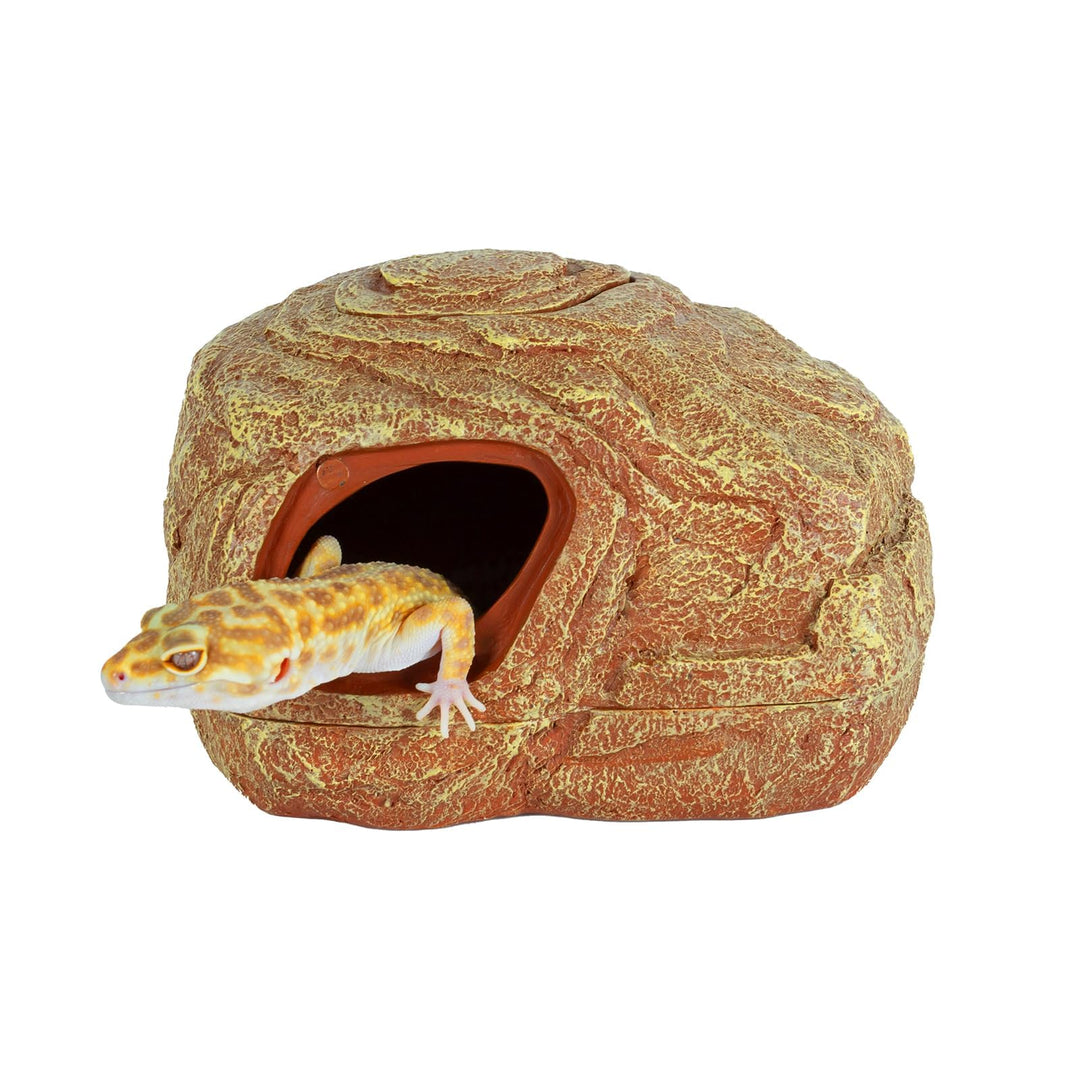 REPTI ZOO Gecko Hide Cave, 2 in 1 Snake Reptile Hideout for Hide &amp; Rest &amp; Breed &amp; Feeding, Reptile &amp; Amphibian Habitat Decor for Corn Snake, Small Snake, Ball Python, Crested Gecko, Leopard Gecko