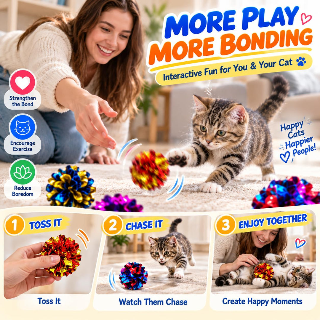 QUVOVID Cat Toys 20 Packs Interactive Crinkle Ball, 2.3 Inch Bright Colors Cat Ball Toys to Attract and Engage Cats, Promote a Healthy Lifestyle for All Breed Sizes Cats