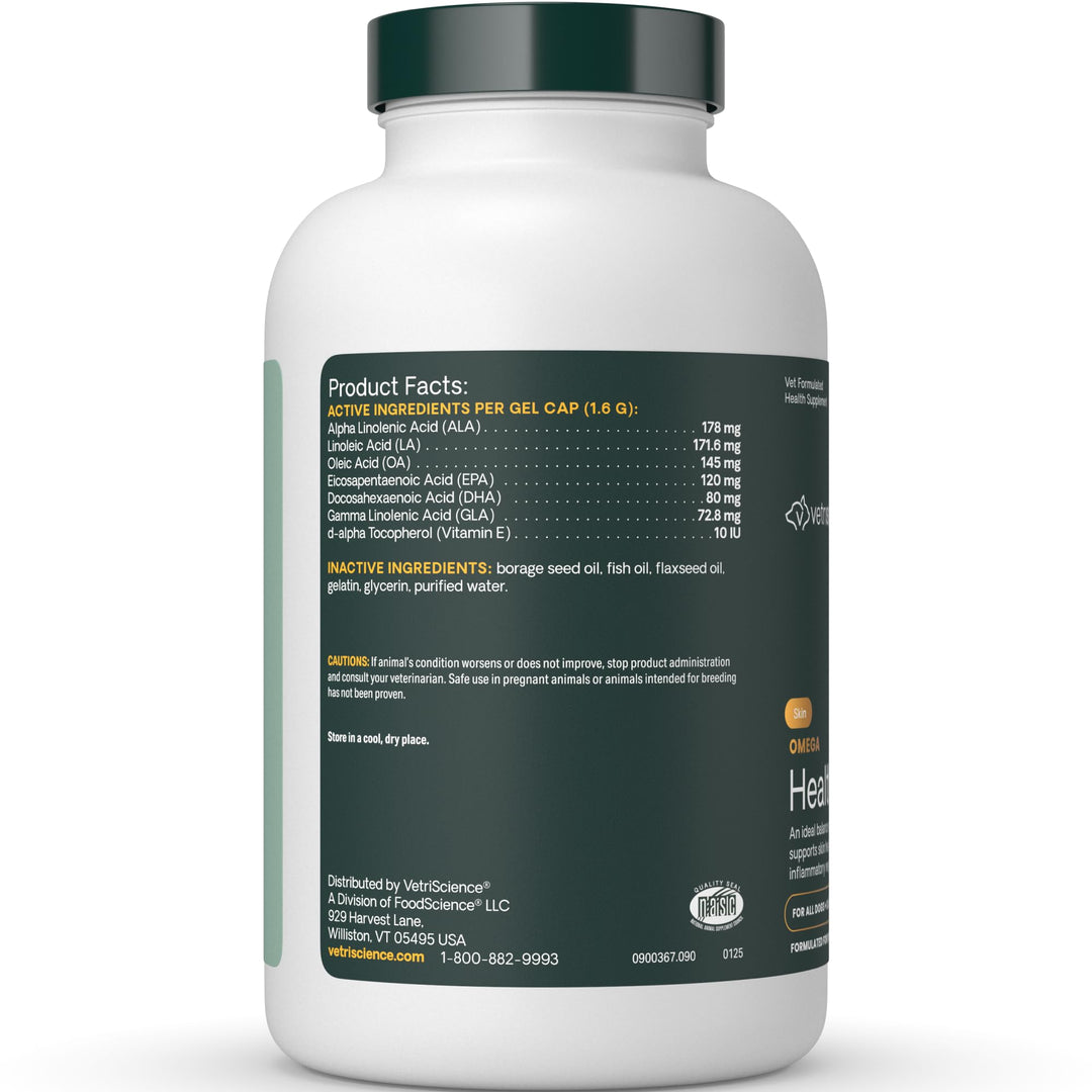 VetriScience Omega Healthy Skin Capsules for Dogs and Cats, 90 Count