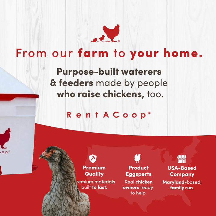 RentACoop 2 Gallon Chicken Waterer with Cups &amp; Nipples, Center Placement