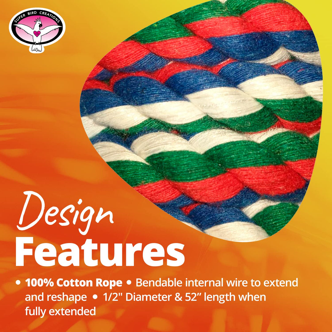 Super Bird Creations SB323 Small Bungee Bird Toy - Rope Perch for Canary, Parakeets, Cockatiels, Finch, Lovebirds - Colorful Hanging Perch - Enriching Bungee Toy for Small Birds &amp; in Bird Cages