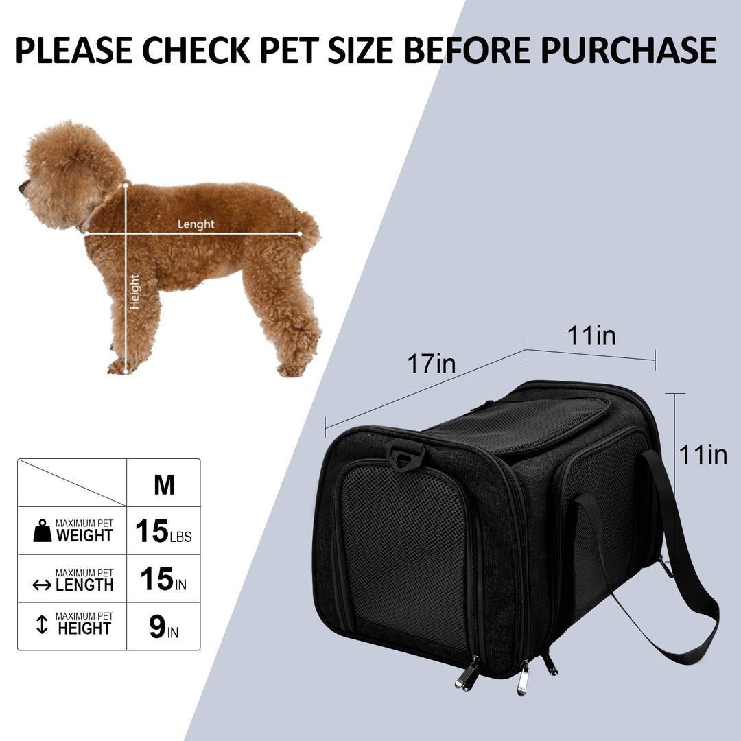 Henkelion Cat Carriers Dog Carrier Pet Carrier for Small / Medium Cats Dogs Puppies (Up To 15lbs), TSA Airline Approved Small Dog Carrier Soft Sided, Collapsible Waterproof Travel Puppy Carrier -Black