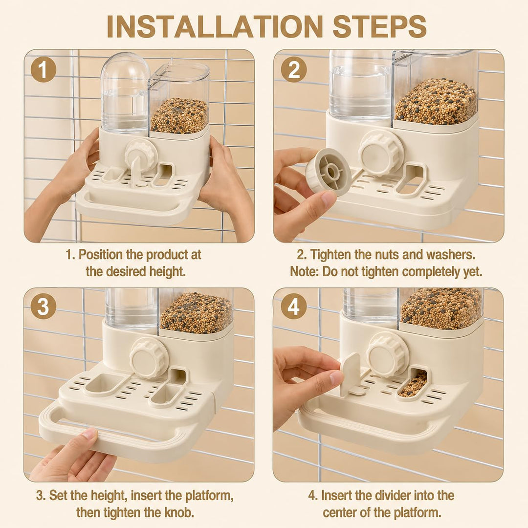 2-in-1 Quail Feeder and Waterer for Cage, Gravity Auto Bird Water Feeder No-Waste Bird Feeder, No-Spill Quail Waterer, Hanging or Standing, Dry/Wet Separation, for Chick/Duck/Hamster