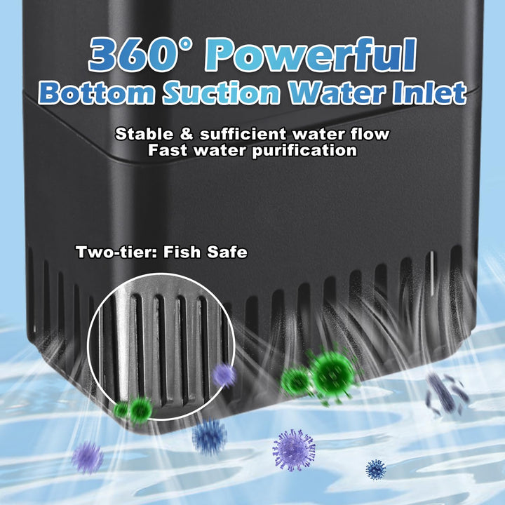 222GPH 10W Turtle Tank Filter Aquarium Filter Power Adjustable 10-40 Gal