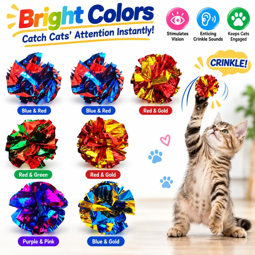 QUVOVID Cat Toys 20 Packs Interactive Crinkle Ball, 2.3 Inch Bright Colors Cat Ball Toys to Attract and Engage Cats, Promote a Healthy Lifestyle for All Breed Sizes Cats
