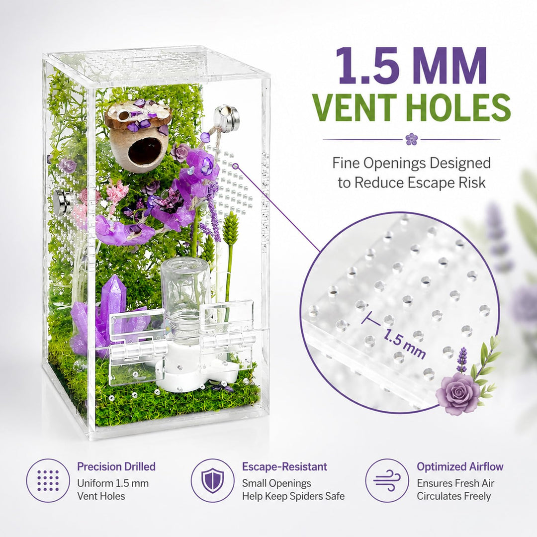 Jumping Spider Enclosure,DIY Insects Habitat,Small Reptile Terrarium Glass House Accessories Set,with Jumping Bridge Hide Water Feeder (Purple)