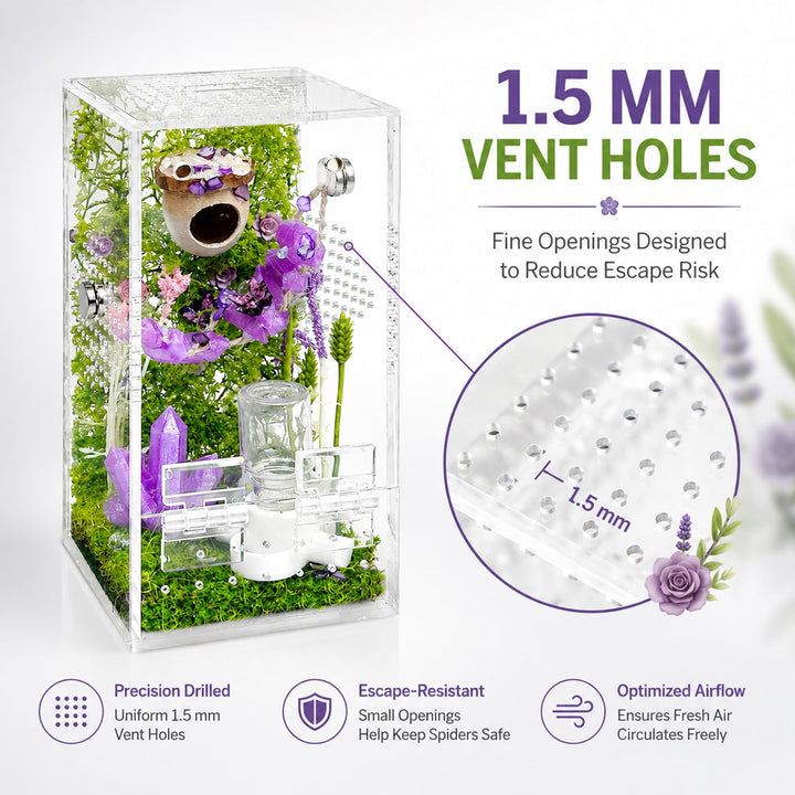 Jumping Spider Enclosure,DIY Insects Habitat,Small Reptile Terrarium Glass House Accessories Set,with Jumping Bridge Hide Water Feeder (Purple)