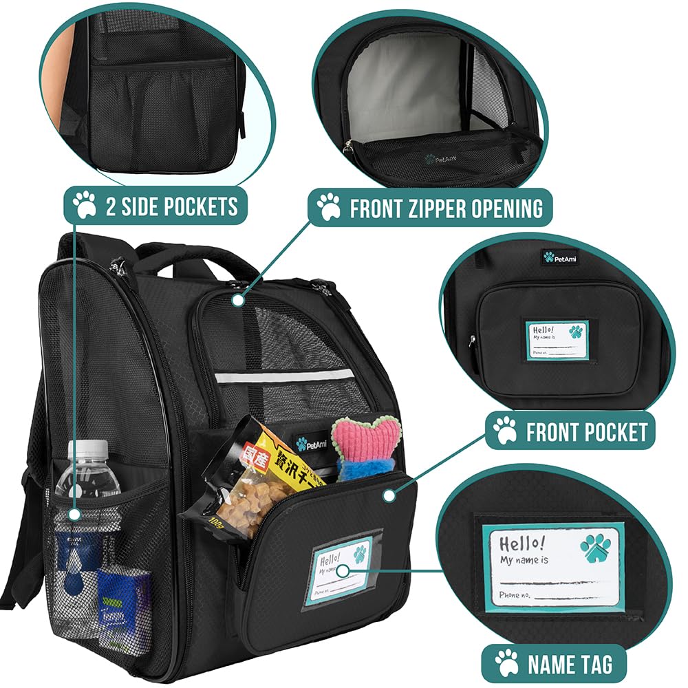 PetAmi Dog Backpack Carrier Airline Approved Cat Pet Puppy Bag, Black