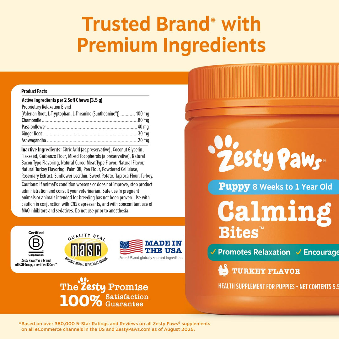 Zesty Paws Puppy Calming Chews for Dogs - Puppy Essentials, Turkey, 90 Ct