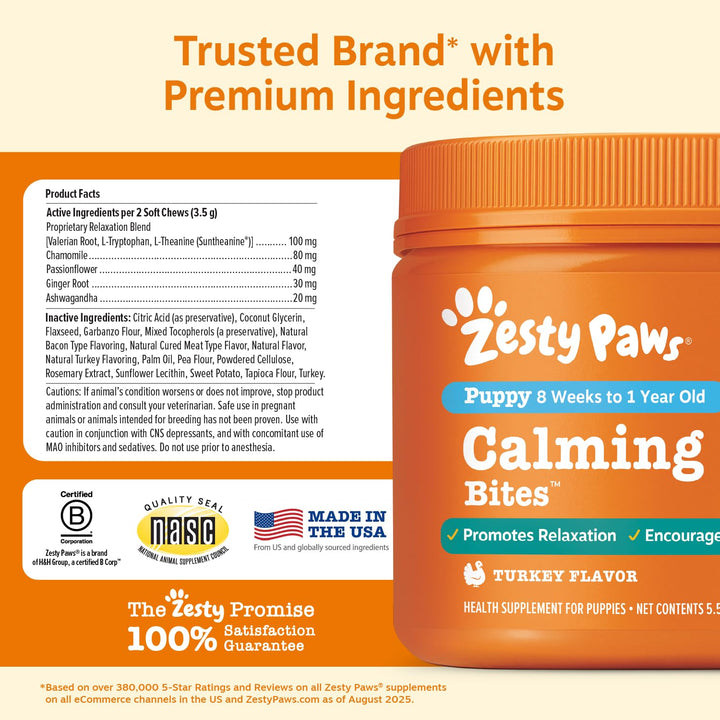 Zesty Paws Puppy Calming Chews for Dogs - Puppy Essentials, Turkey, 90 Ct