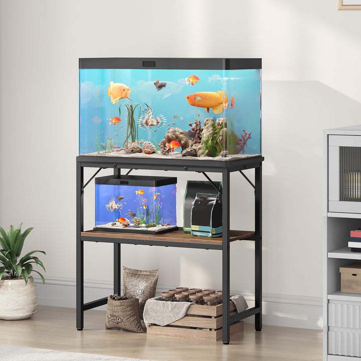 MAHANCRIS 20 Gallon Fish Tank Stand, Aquarium Stand with 2-Tier Storage Shelves, Heavy Duty Breeder Turtle Terrarium Stand Rack for Home Office, 24.0" L x 11.8" W x 24.4" H, Rustic Brown FTHR2001