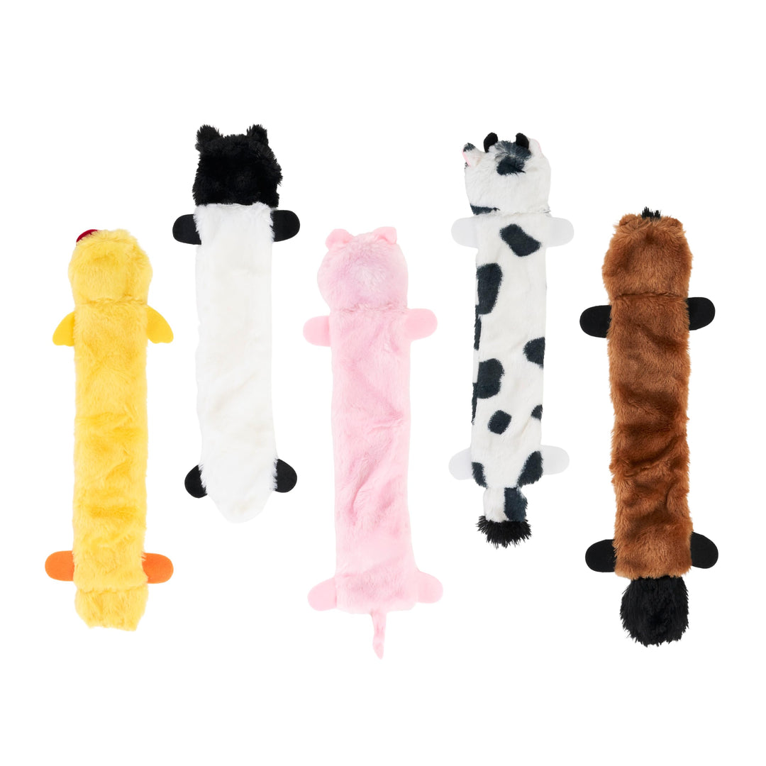 ZippyPaws Skinny Peltz - No Stuffing Dog Toys, 5-Pack, Farm Animal Variety