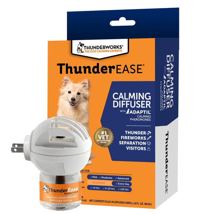 ThunderEase Dog Calming Pheromone Diffuser Kit | Powered by ADAPTIL | Vet Recommended to Relieve Separation Anxiety, Stress Barking &amp; Chewing, and Fear of Fireworks &amp; Thunderstorms (30 Day Supply)