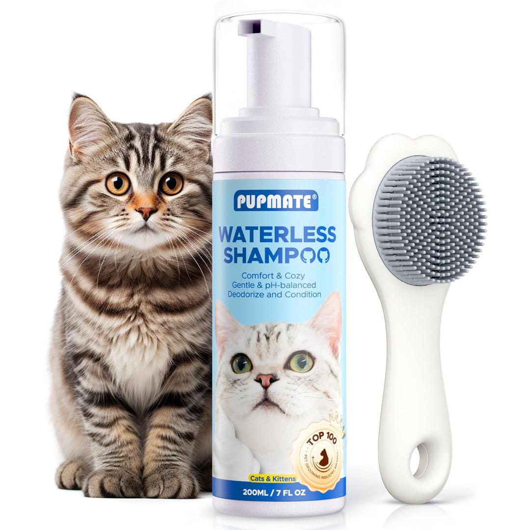 Cat Waterless Shampoo with Brush - No Rinse Formula for Quick Clean Between Baths, Hypoallergenic &amp; Detangling, Reduce Itchy Skin Shedding &amp; Odor Control,Vet-Recommended for Kittens/Senior Cats