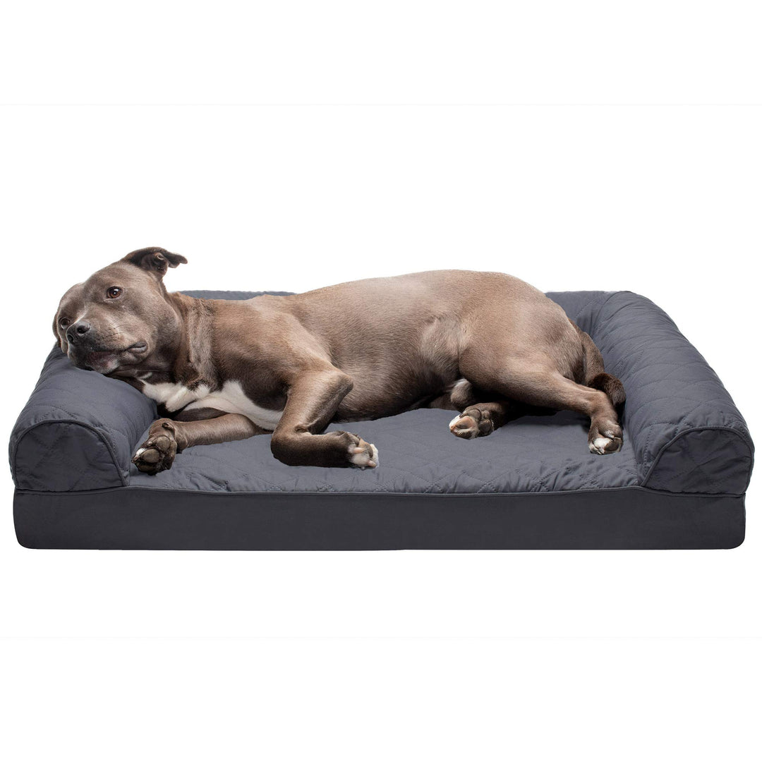 FurHaven Classic Sofa Orthopedic Dog Bed for Large Dogs, with Orthopedic Egg Crate with a Solid Orthopedic Foam Base for Joint Support, Removable Washable Cover, Large, Quilted Sofa, Iron Gray