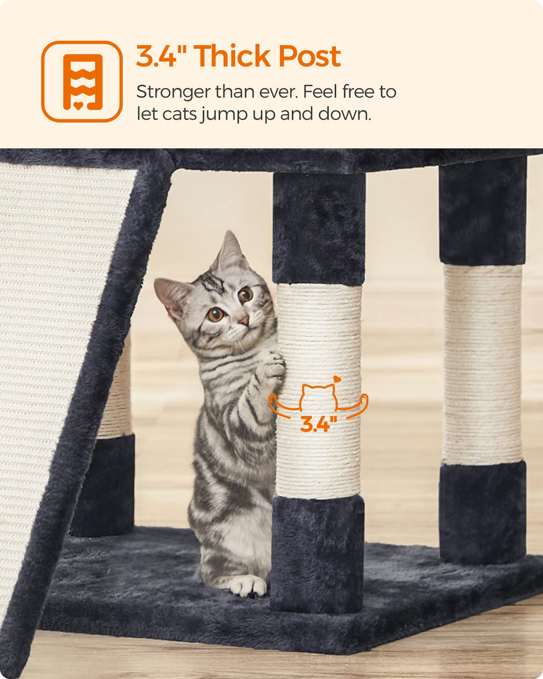 Feandrea 67.7-Inch Multi-Level Cat Tree for Large Cats, with Cozy Perches