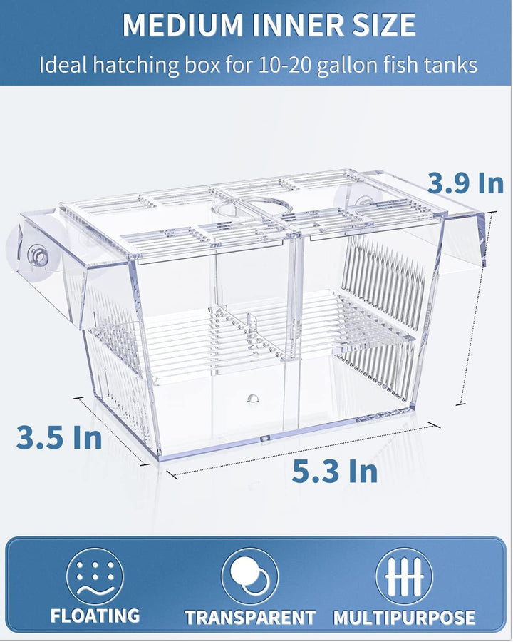 Pawfly Aquarium Fish Breeding Box Acrylic Hatchery Incubator Tank with Suction Cups Medium Isolation Box for Baby Fish Shrimp Betta and Guppy