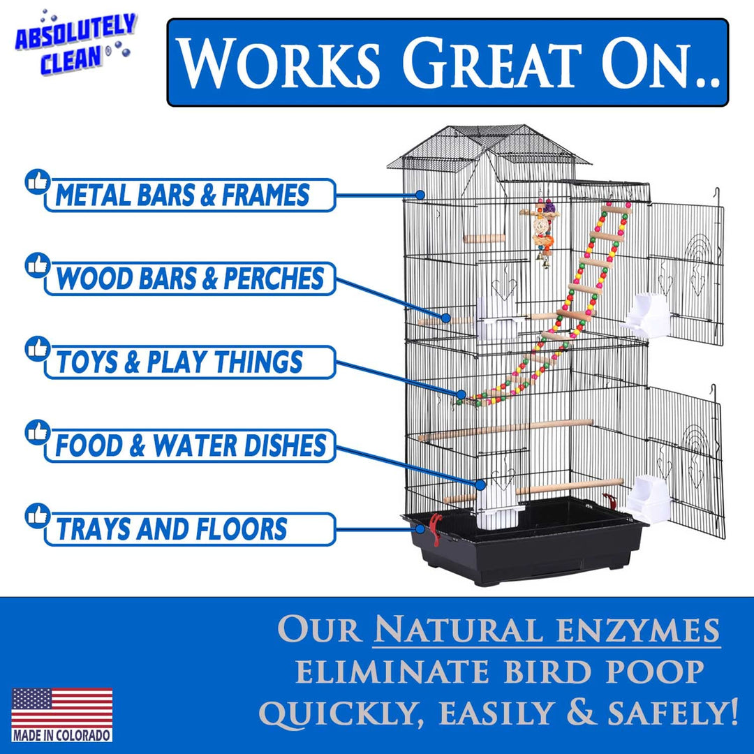 Absolutely Clean Amazing Bird Cage Cleaner and Deodorizer - Just Spray/Wipe - Safely &amp; Easily Removes Bird Messes Quickly and Easily - Made in The US - Fragrance Free - 128oz Gallon