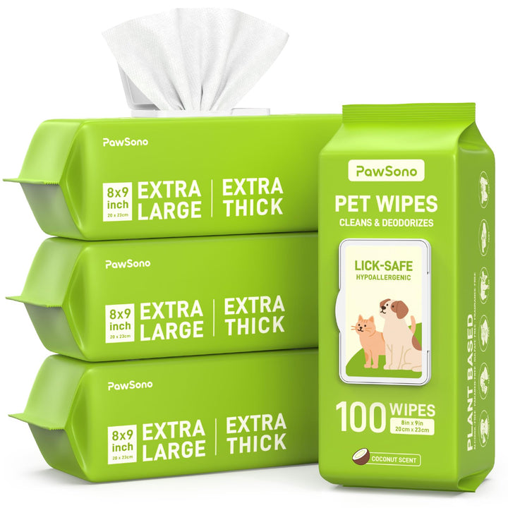 PawSono Hypoallergenic Pet Wipes for Dogs, Cats &amp; Small Animals, 400 Coun