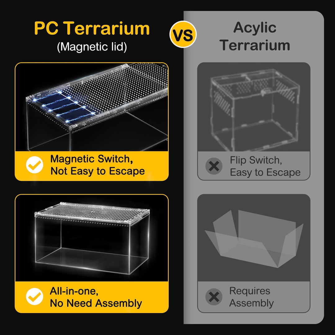 Clioran Reptile PC Tank,Escape Proof Magnetic Lid Tarantula Enclosure Large