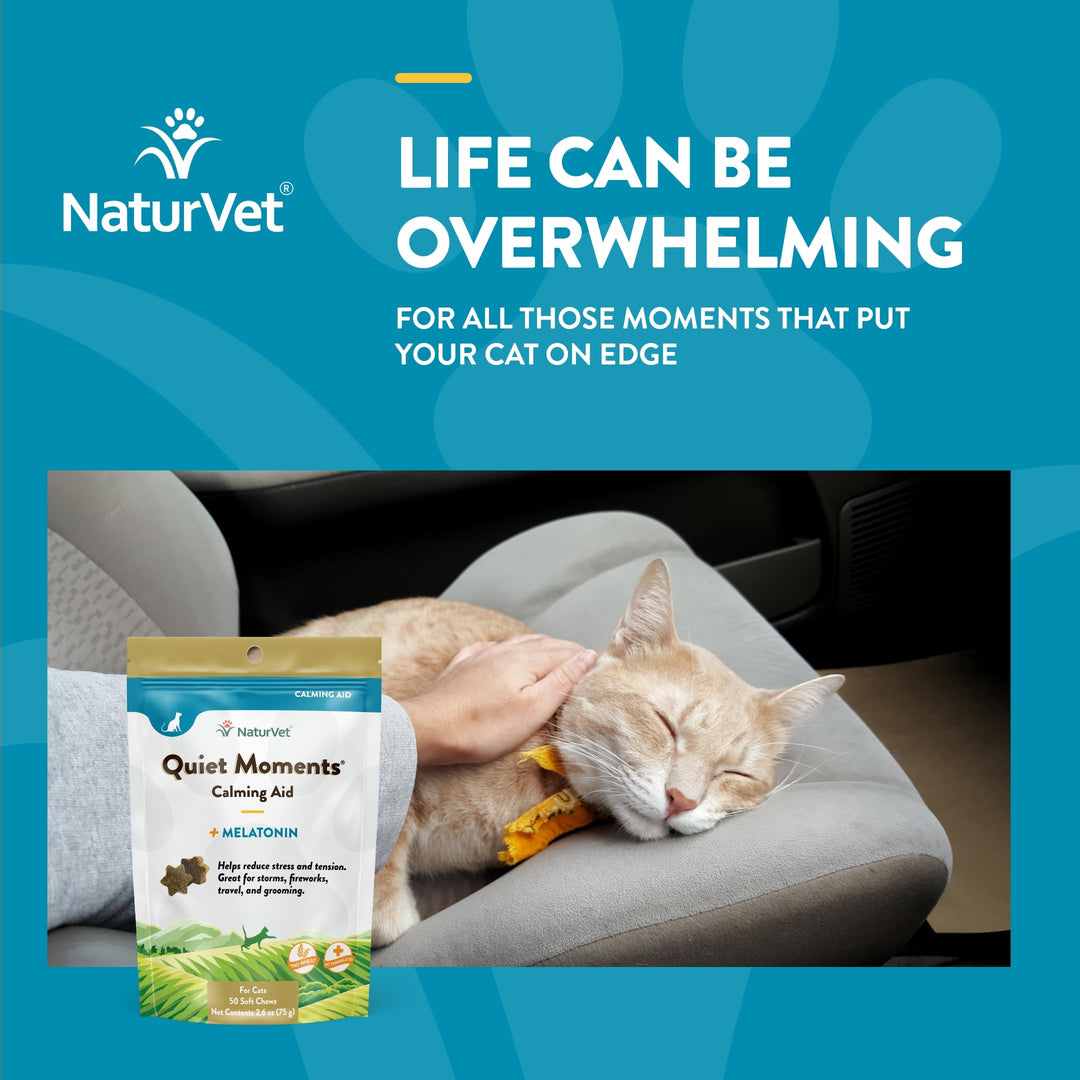 NaturVet Quiet Moments Calming Plus Melatonin Cat Supplement - 50 Count