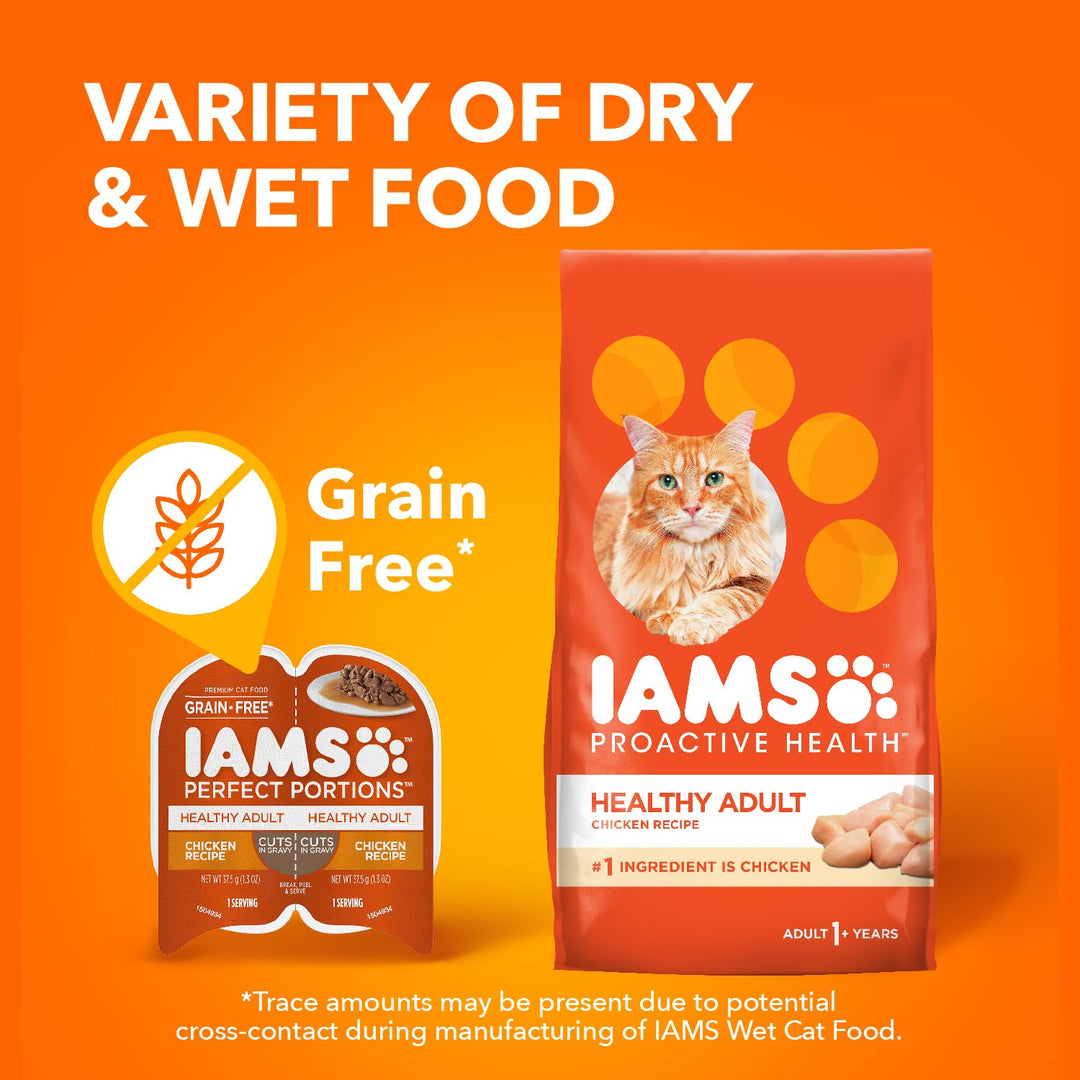 IAMS Perfect Portions Grain Free Wet Cat Food, Healthy Adult Cat Food Wet, Chicken Recipe Cuts in Gravy, (24) 2.6 oz. Twin-Pack Trays (Pack of 2)