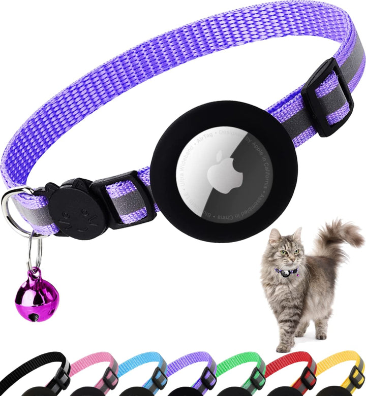 Dgerp Airtag Cat Collar Breakaway, Cat Collar with Air Tag Holder, Purple