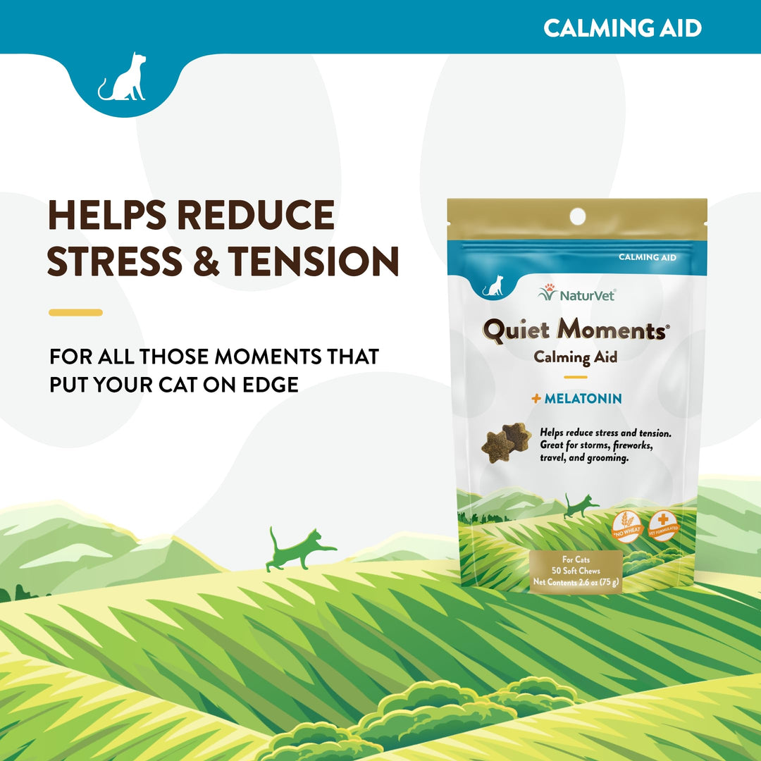 NaturVet Quiet Moments Calming Plus Melatonin Cat Supplement - 50 Count