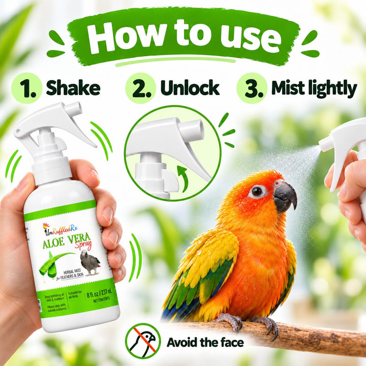 UnRuffledRx Aloe Vera Bird Spray, 8 oz | Bird Bath + Feather Care Mist