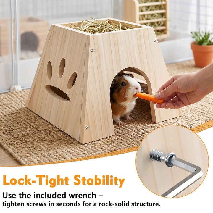 XiaZ Guinea Pig Hideout, Cute Guinea Pig House,Sturdy Small Animal House with Large Front Cave, Side Ventilation Holes, Thick Durable Wood,Habitat Hideout for Dwarf Rabbit, Hamster, Chinchilla
