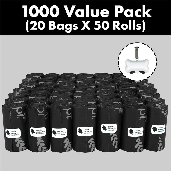 GORILLA SUPPLY Dog Poop Waste Bags with Dispenser and Leash Tie, 9" x 13", Black, 1000 Count