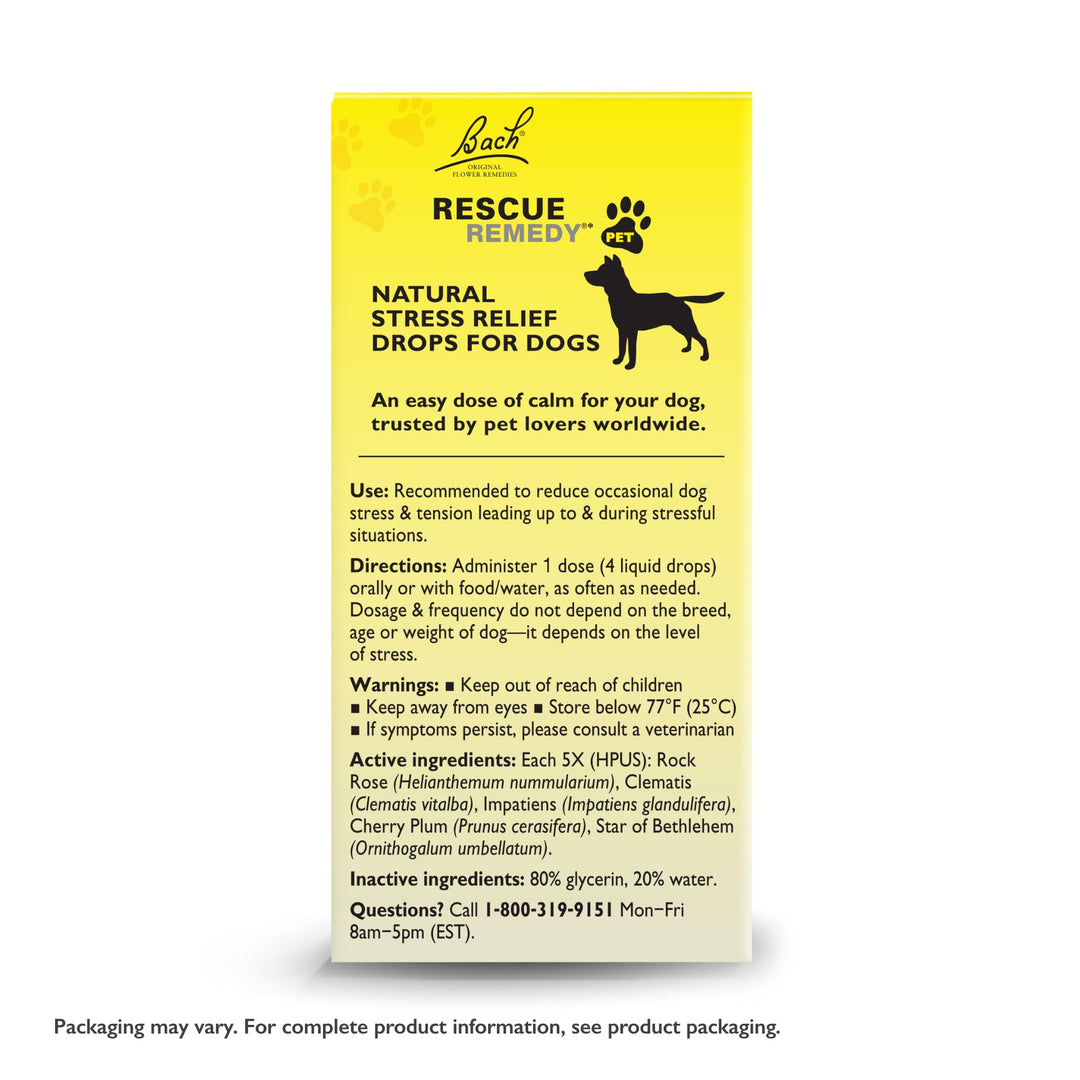 RESCUE Remedy Pet Dropper for Dogs - 20 mL - Stress &amp; Tension Support for Dogs with Bach Natural Flower Essences - Sedative-Free, Homeopathic Liquid Formula - for All Breeds, Ages &amp; Weights