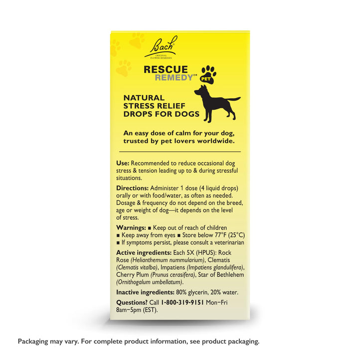 RESCUE Remedy Pet Dropper for Dogs - 20 mL - Stress &amp; Tension Support for Dogs with Bach Natural Flower Essences - Sedative-Free, Homeopathic Liquid Formula - for All Breeds, Ages &amp; Weights