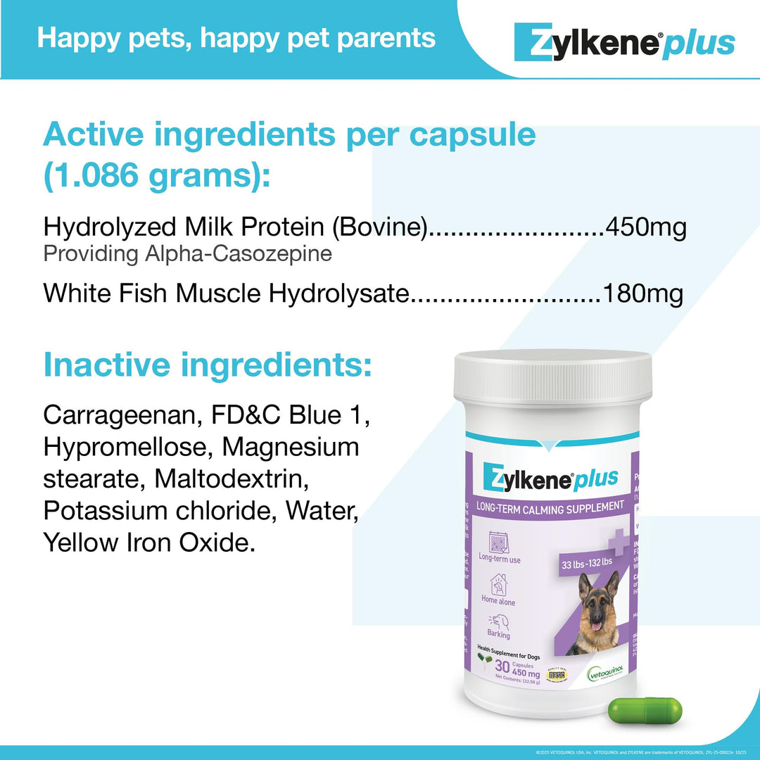 Vetoquinol Zylkene Plus Calming Supplement for Large Dogs, 450 mg