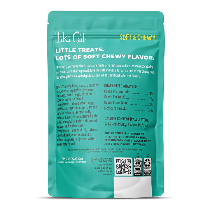 Tiki Cat Soft &amp; Chewy Treats, Tuna Flavor, 3 Calories Per Treat with Grain-Free and No Added Gluten, 6 oz Pouch (Pack of 1)